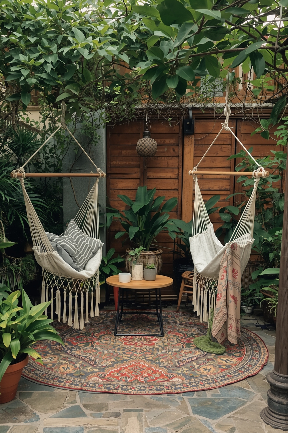 Arranging Greenery Around Hammocks
