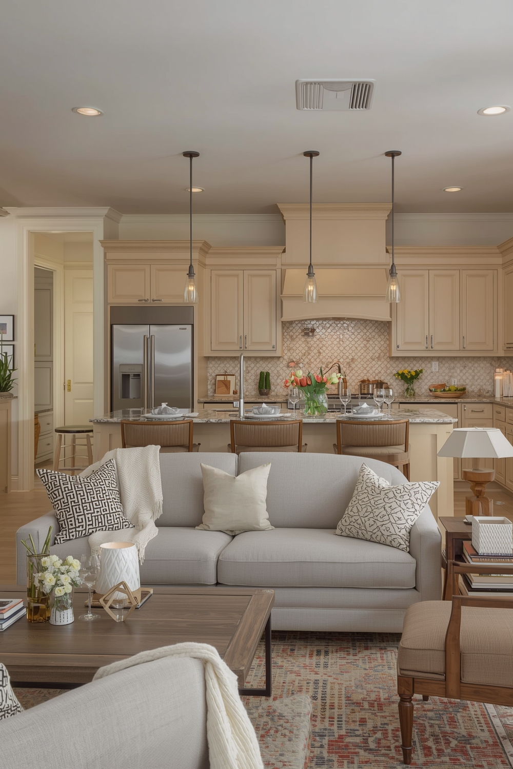 Beige Cabinets in Open Concept Kitchens