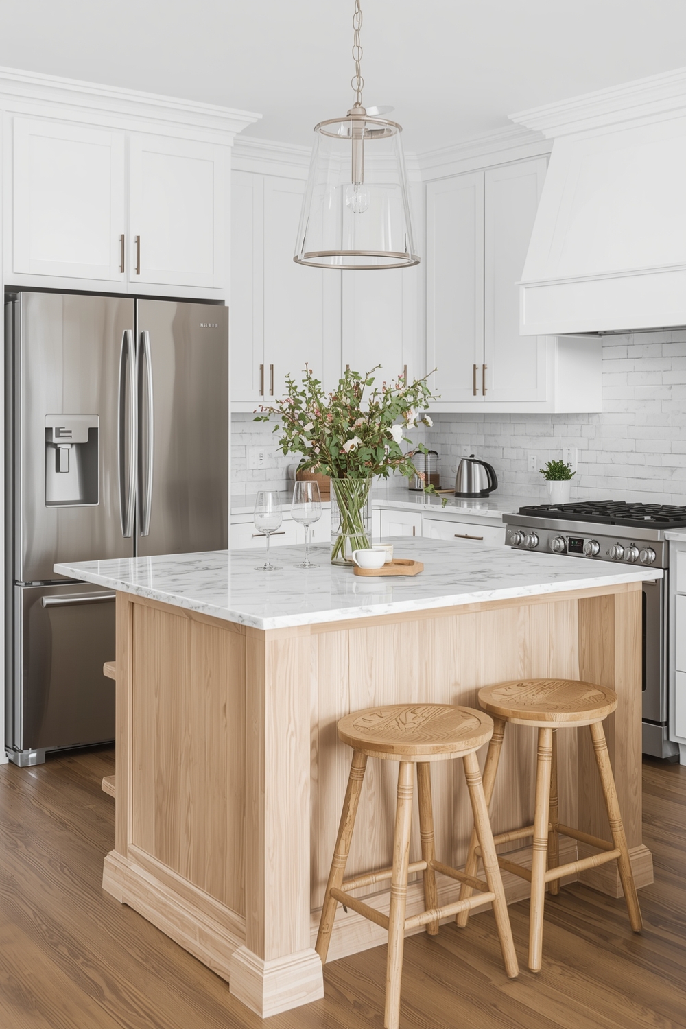 Kitchen Island Styling for White Oak Cabinets