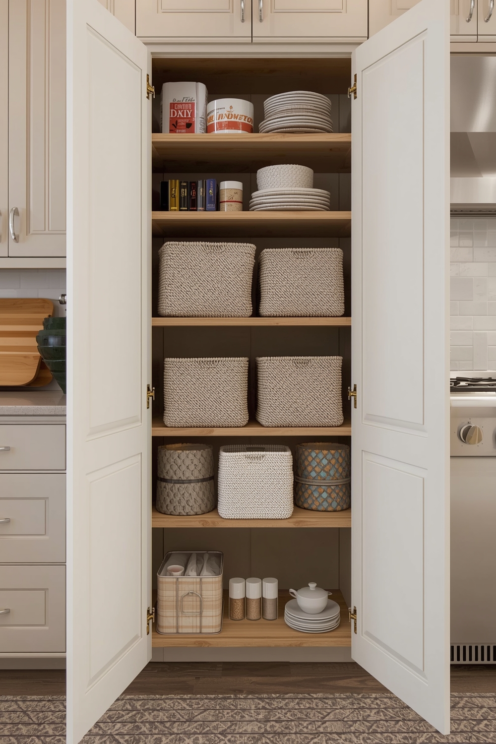Kitchen Storage Solutions with Beige Cabinets