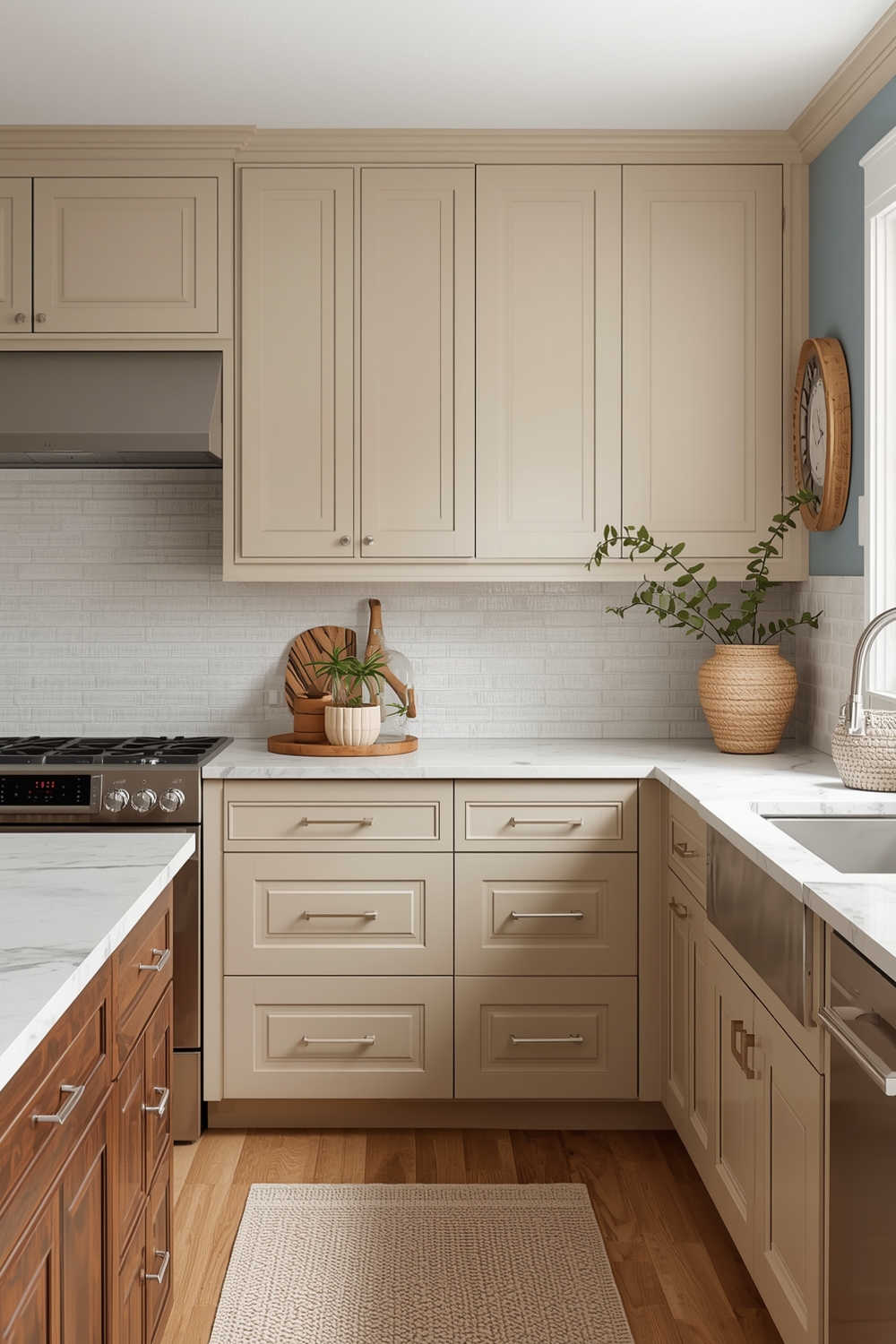 Layering Colors Around Beige Cabinets