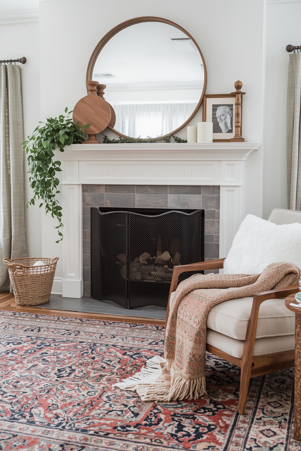 Layering Rugs & Throws Around Fireplace