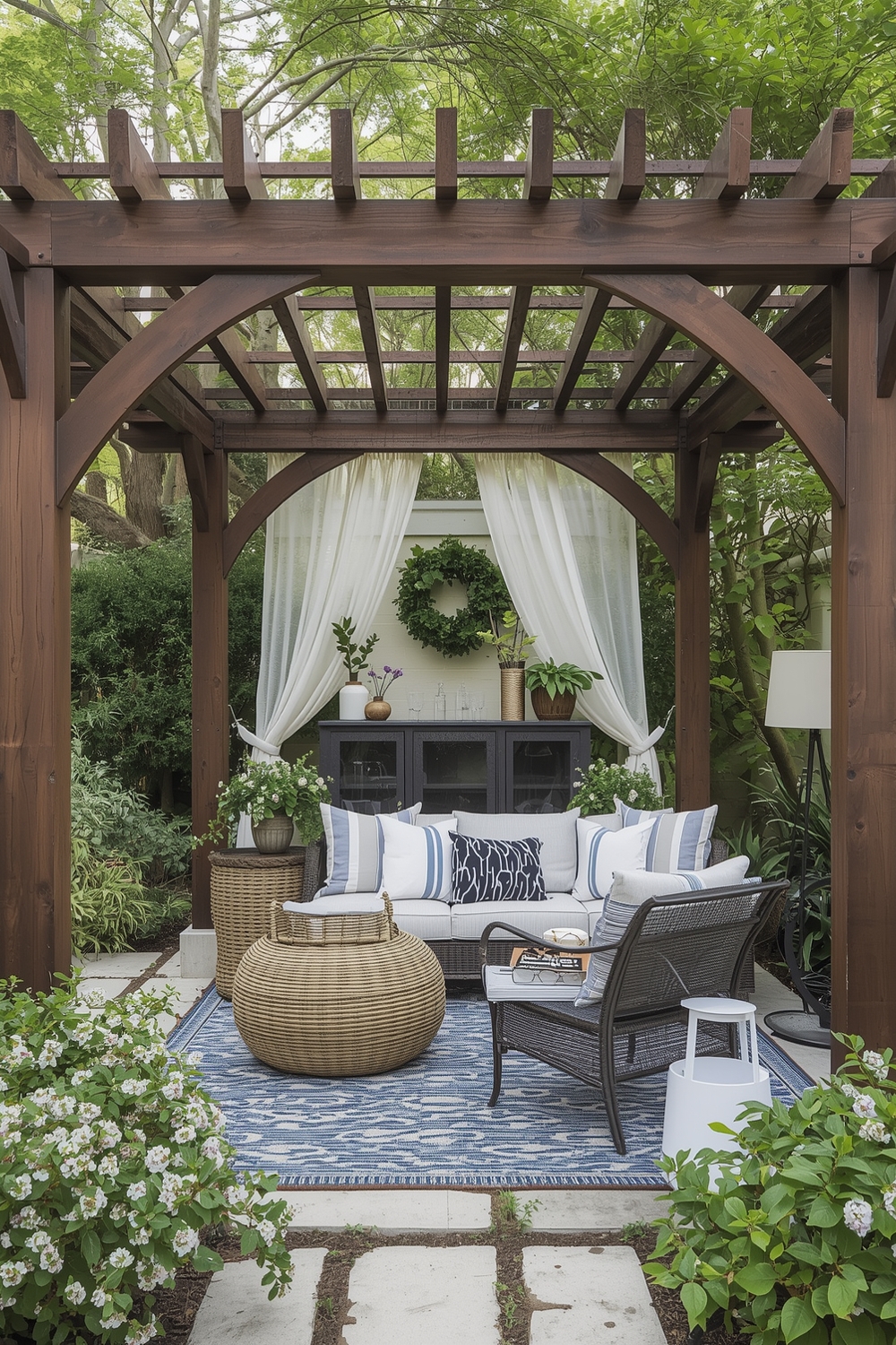 Mixing Pergolas with Garden Decor