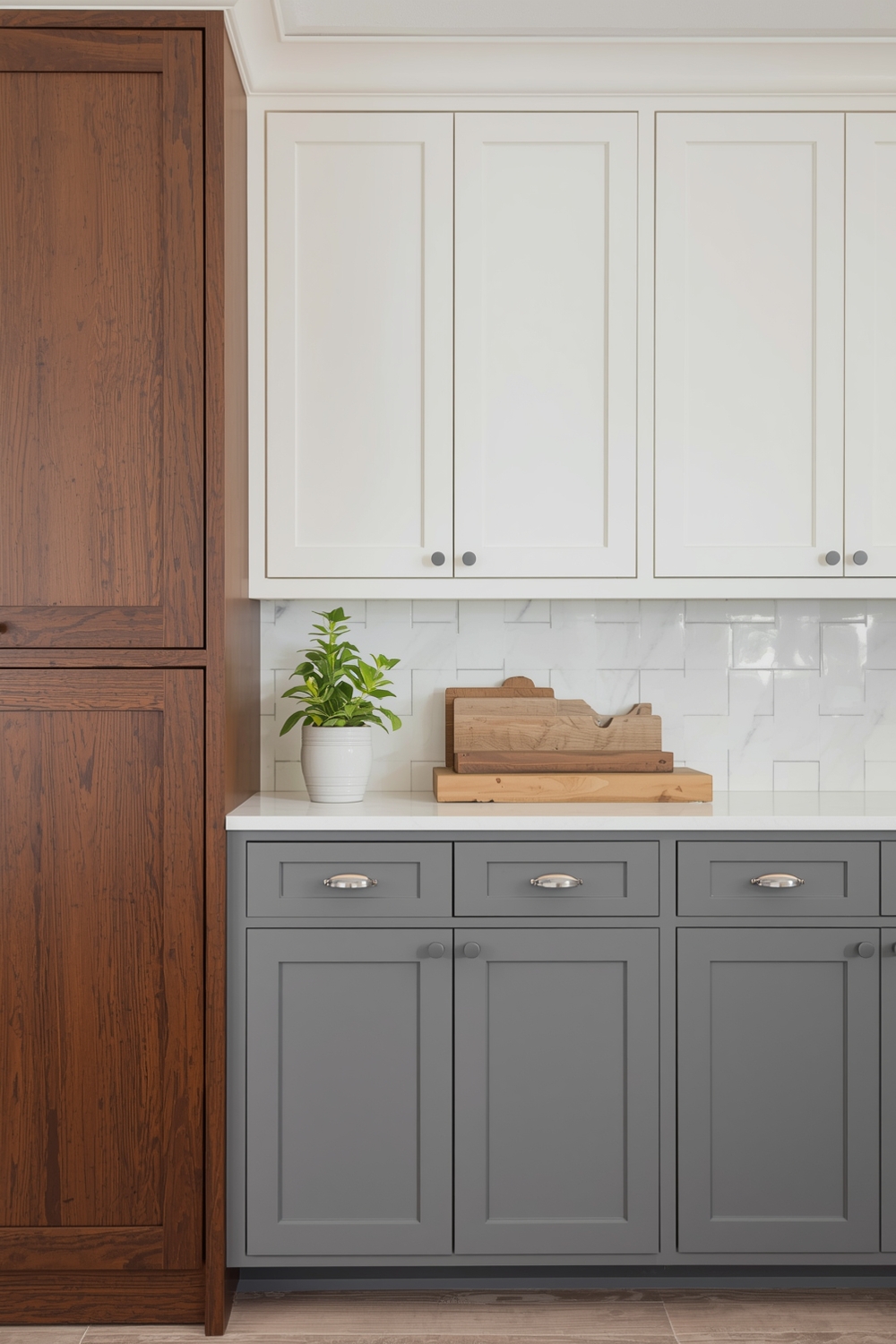 Mixing Wood & Painted Cabinetry