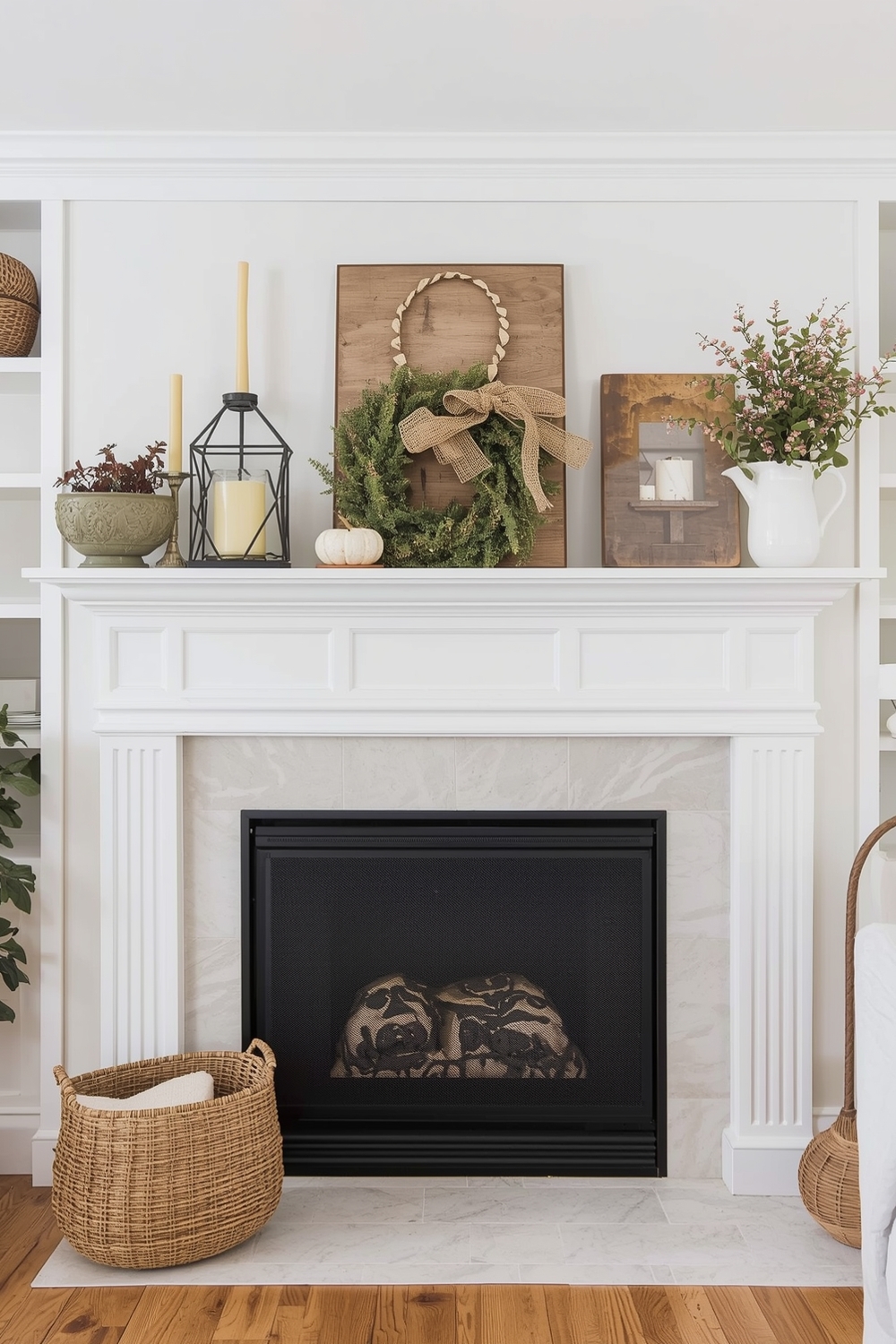 Styling Fireplace Shelves with Seasonal Decor