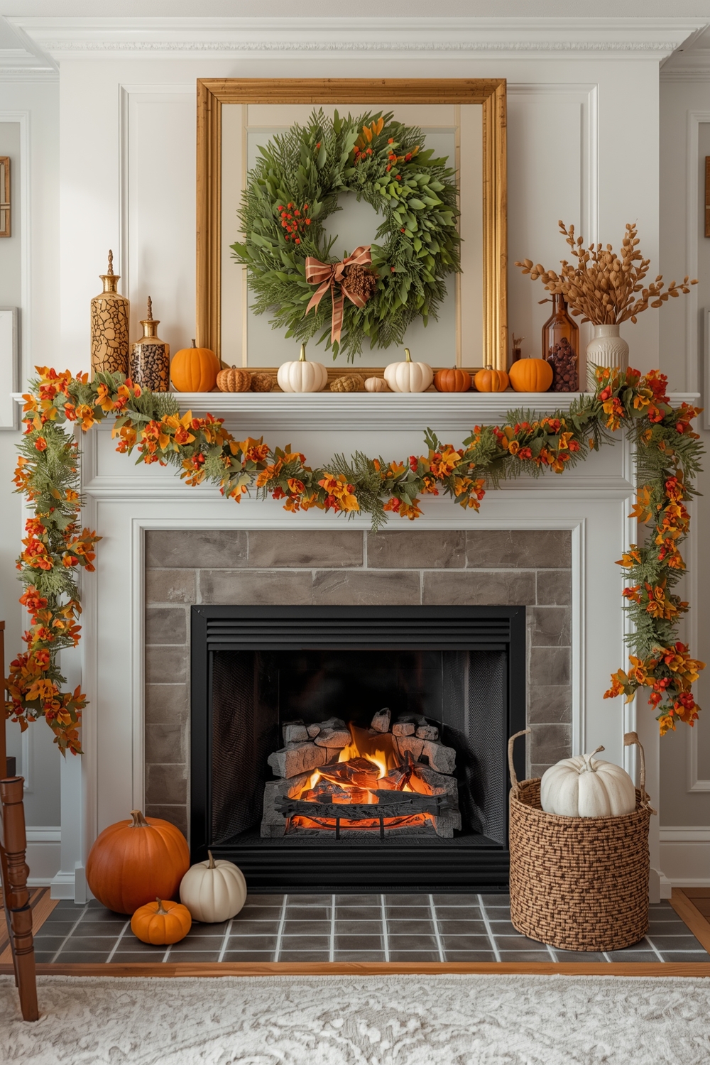 Styling Fireplace with Autumn Garlands