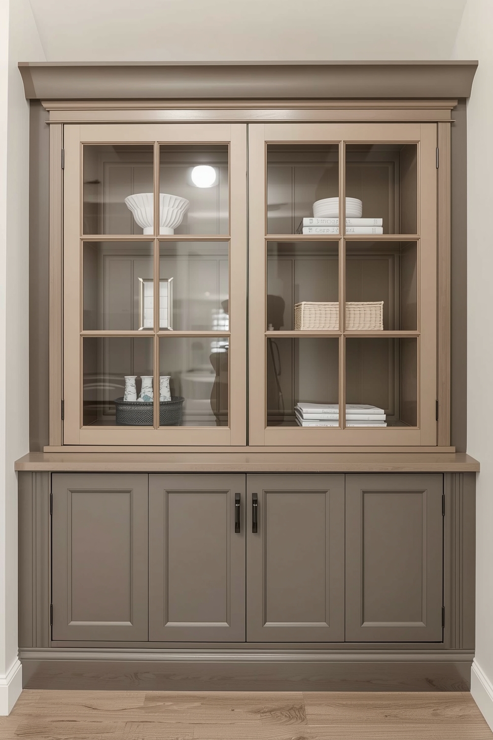 Two-Tone Cabinets with Glass Fronts