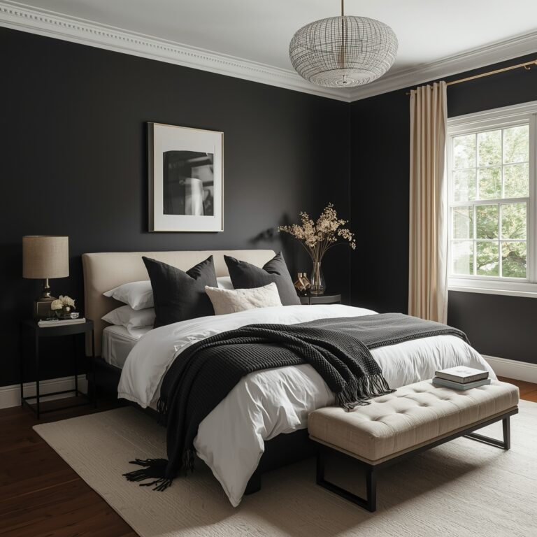 black neutral bedroom design