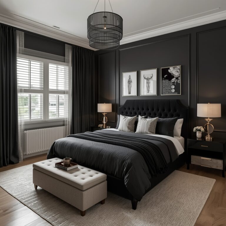 black neutral bedroom design