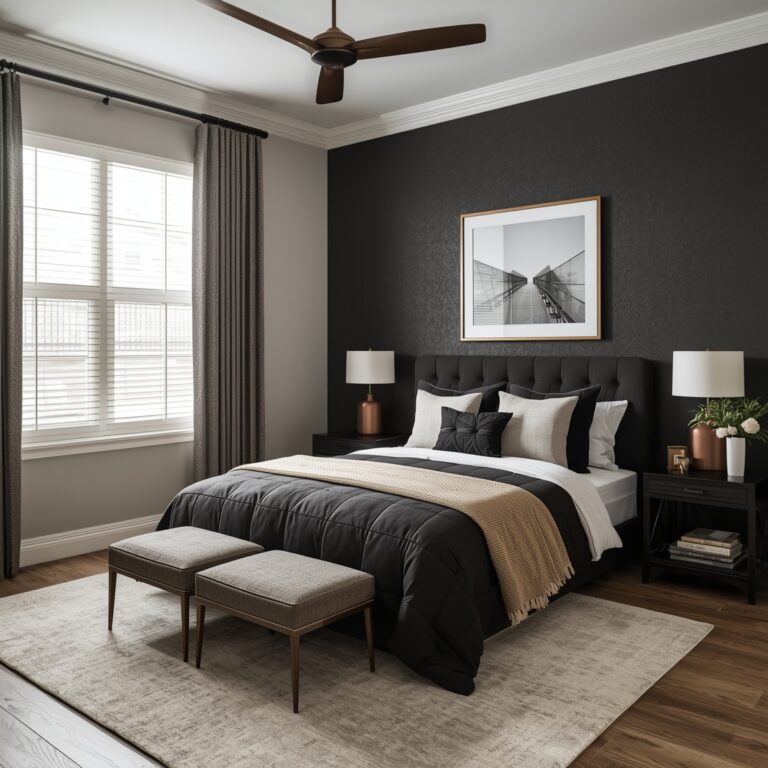 black neutral bedroom design