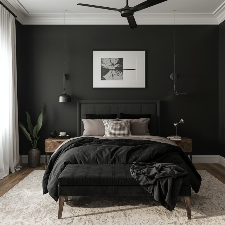 black neutral bedroom design