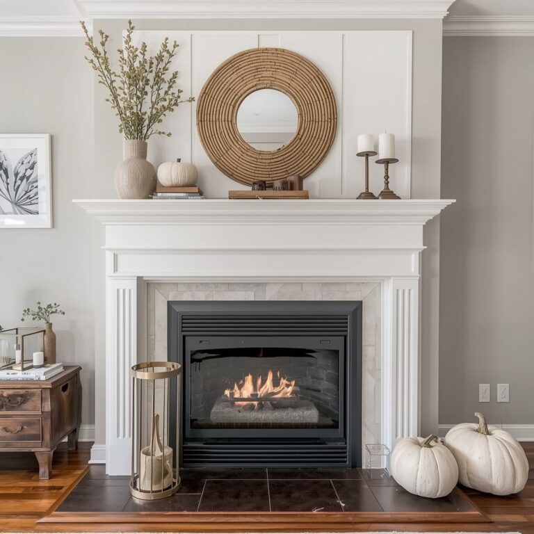 fall mantel decor fireplace styling